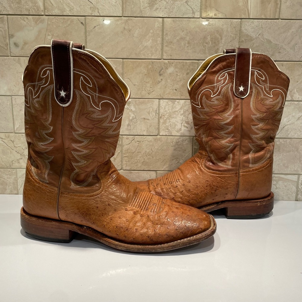 Tony Lama USA Men San Saba Full Ostrich Quill Square Toe Cowboy Boots Sz 11.5 D